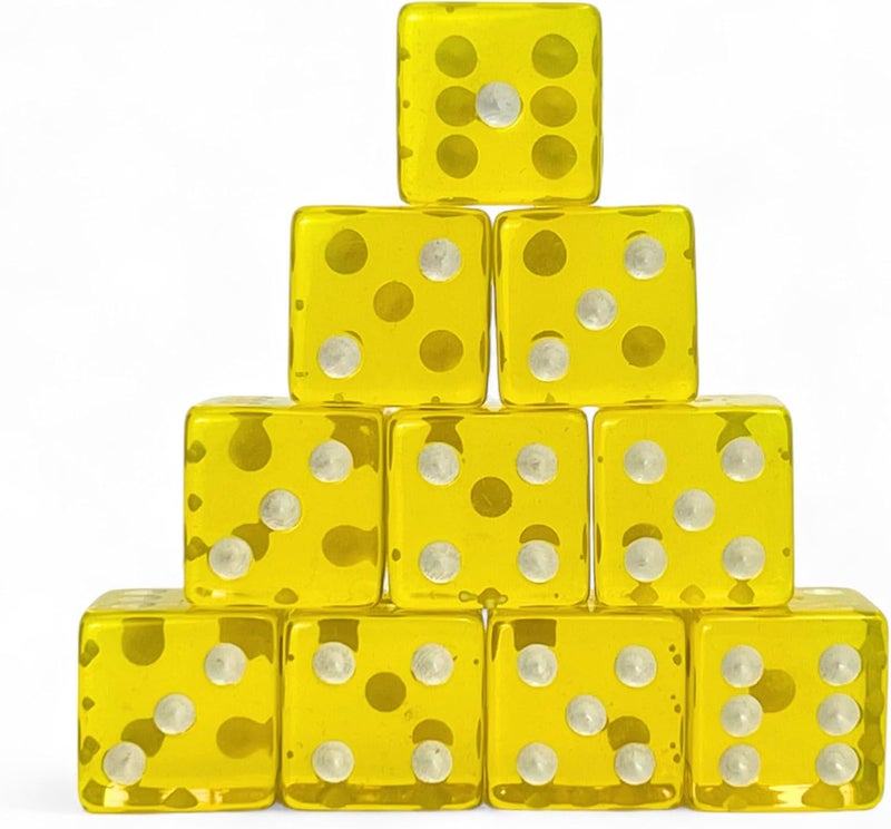 Luck Lab 10 Piece 19 mm Dice Pack - Acrylic and Translucent D6 Dice, Square w/Rounded Edge for Casino, Craps, RPG MTG DND Dice Table Games and Board Games (Yellow) - Image 1